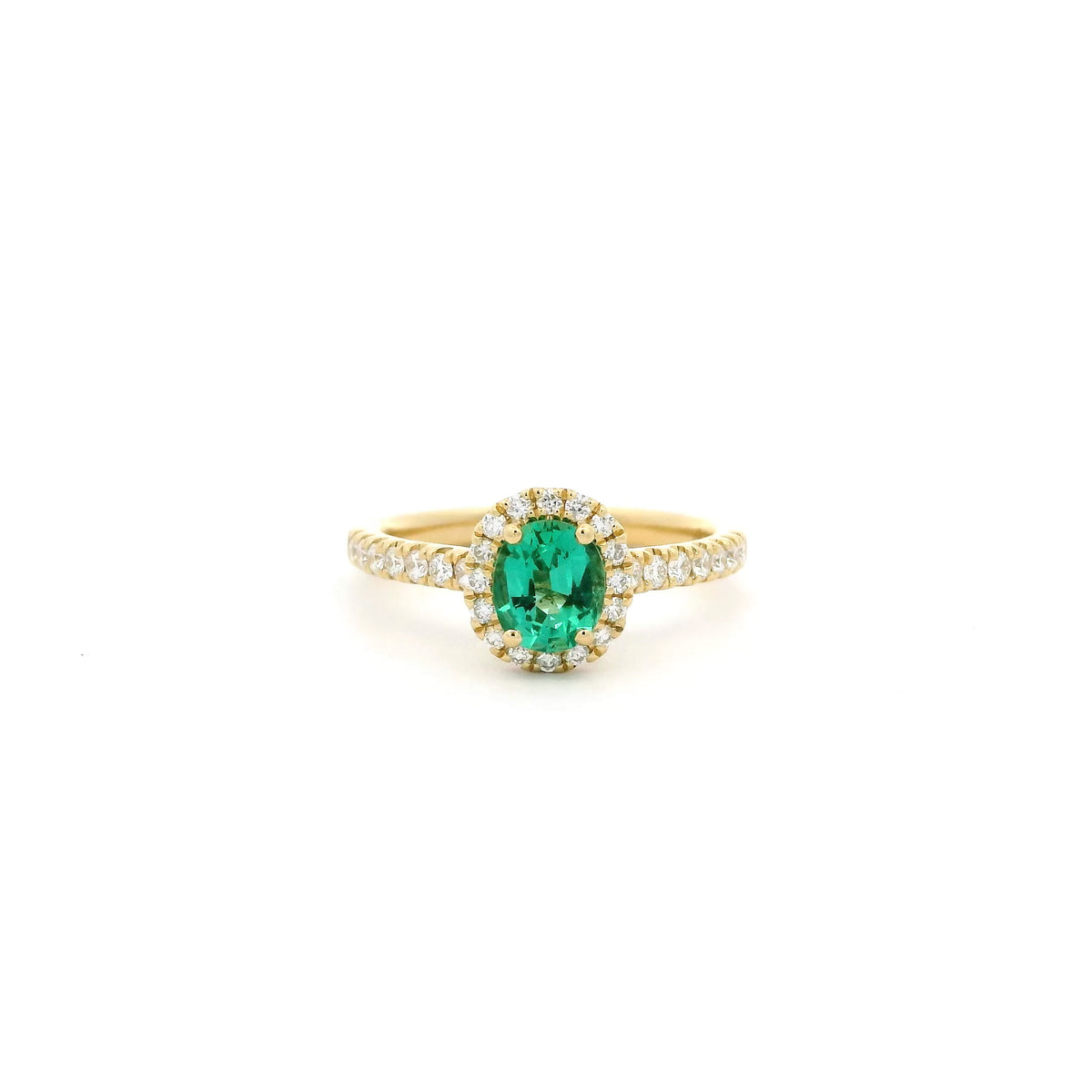 0.64ct Oval Emerald And Round Diamond Cluster Ring