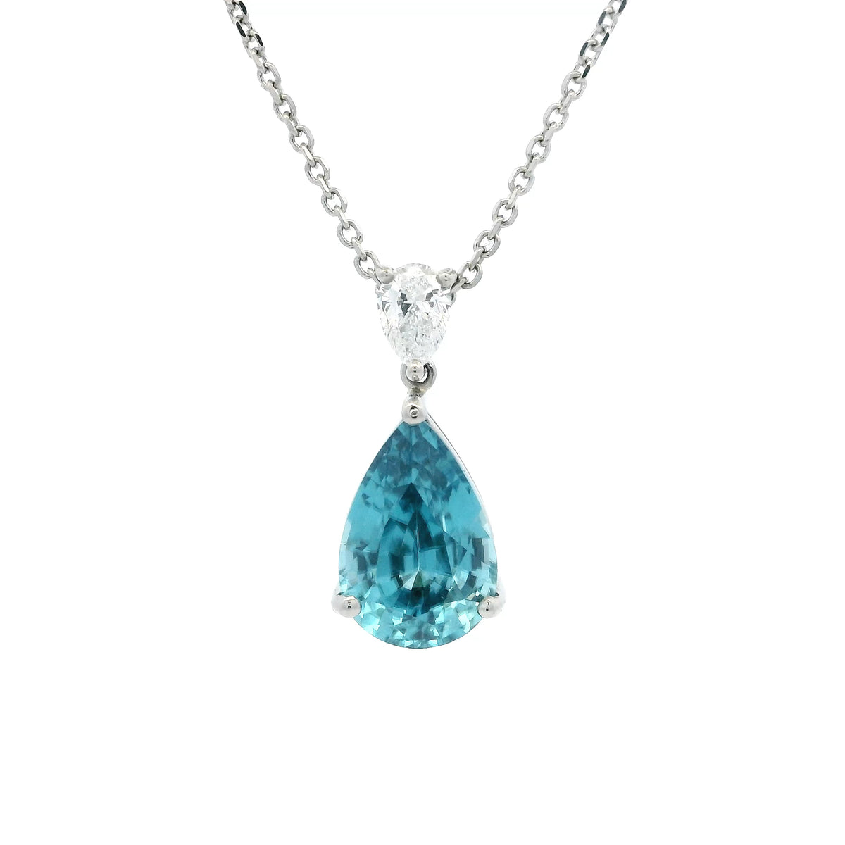 6.07ct Pear On Pear Blue Zircon And Diamond Pendant