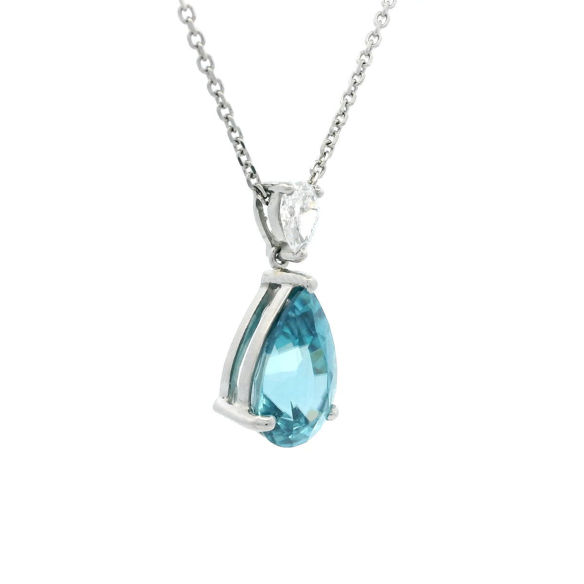6.07ct Pear On Pear Blue Zircon And Diamond Pendant