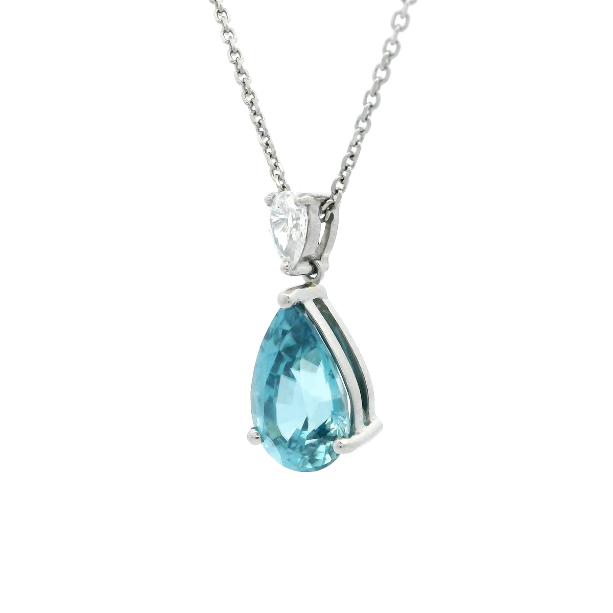 6.07ct Pear On Pear Blue Zircon And Diamond Pendant