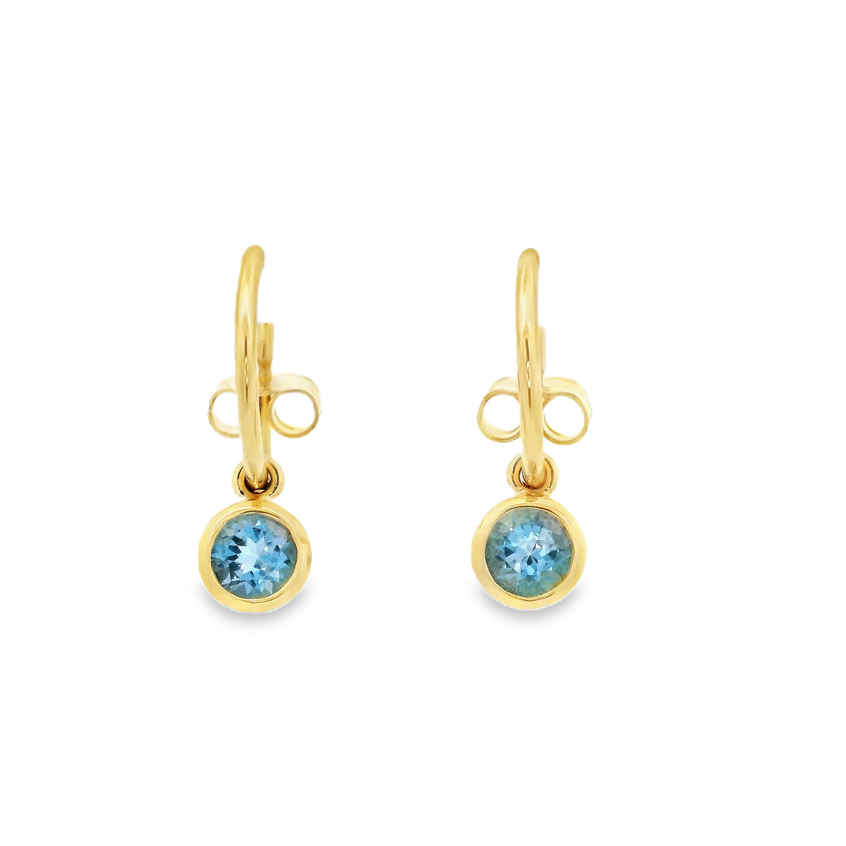 0.92ct Round Aquamarine Drop On Hoop Earrings