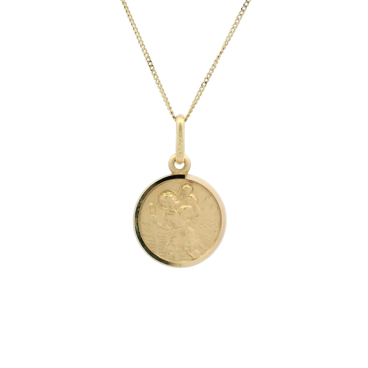 Yellow Gold Bordered Round 13mm Saint Christopher Pendant