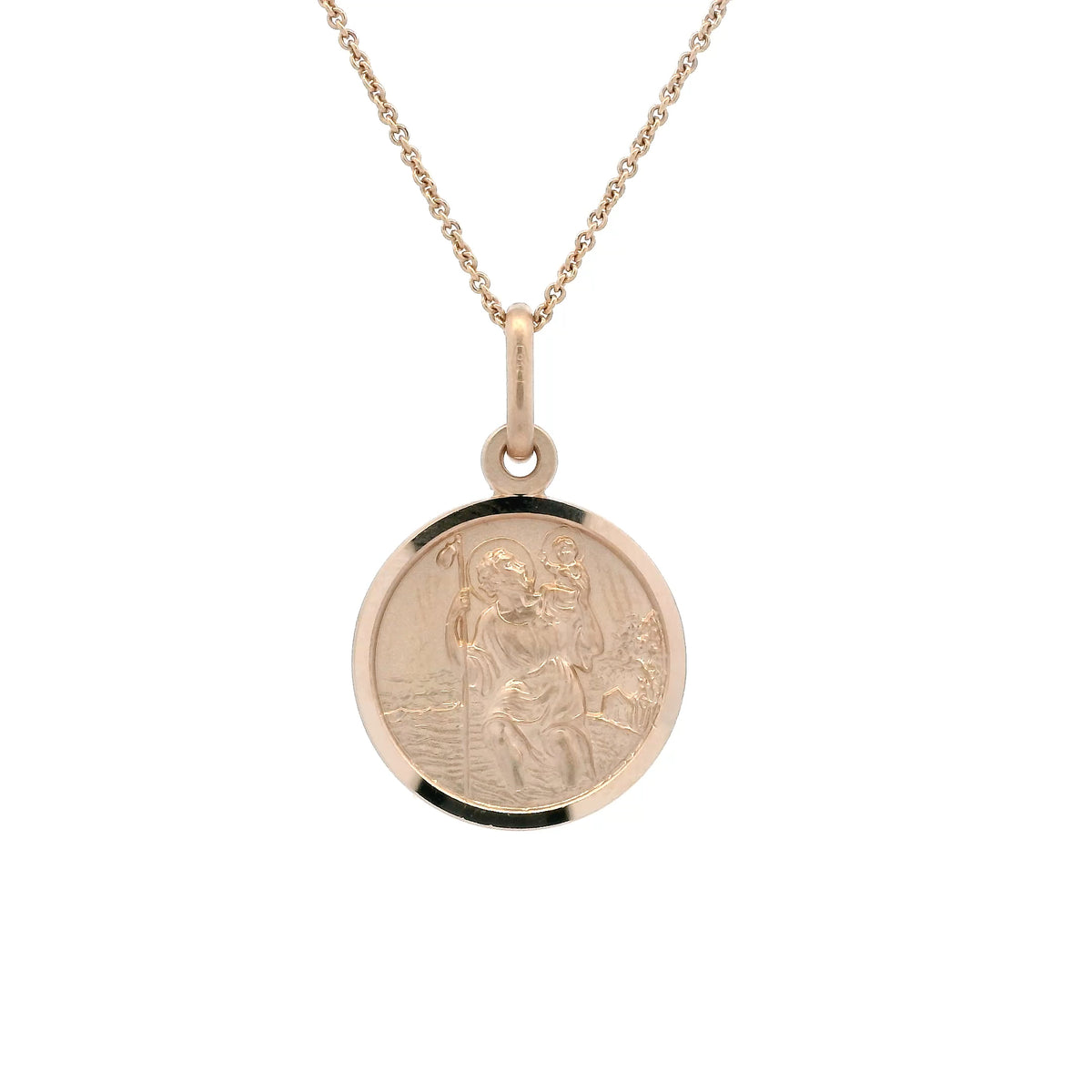 18ct Gold Bordered Round 15mm Saint Christopher Pendant