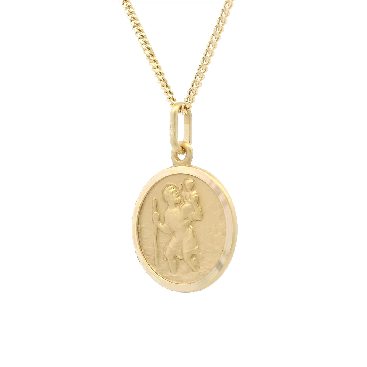 Yellow Gold Bordered Round 17mm Saint Christopher Pendant