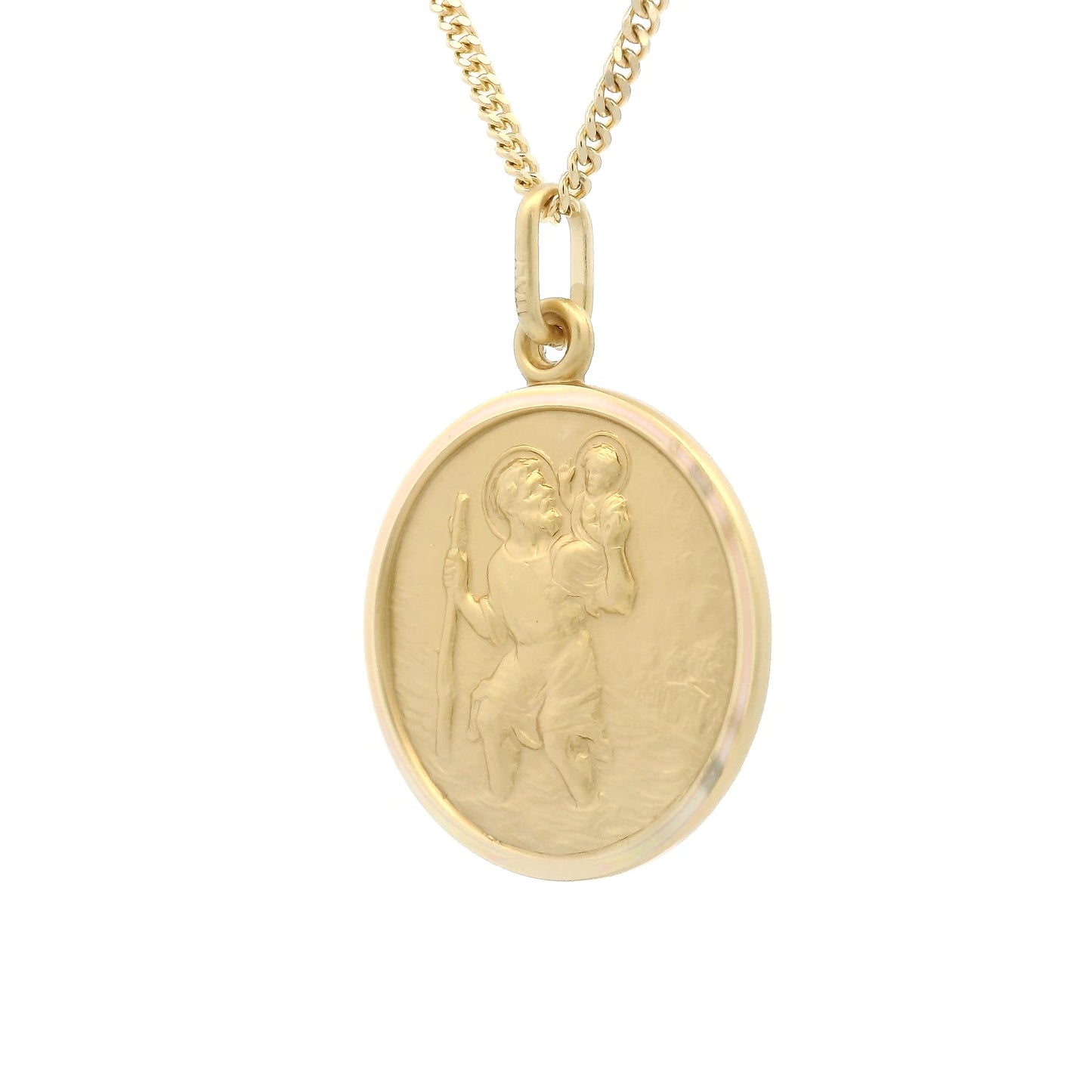 Yellow Gold Bordered Round 21mm Saint Christopher Pendant