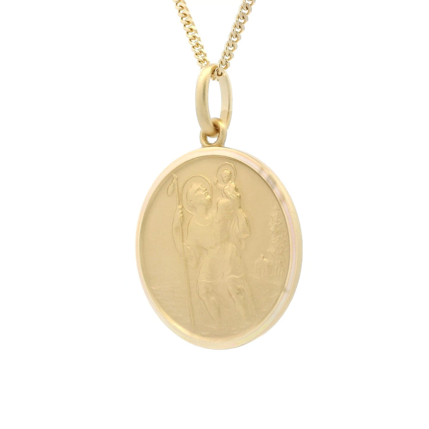 Yellow Gold Bordered Round 23mm Saint Christopher Pendant