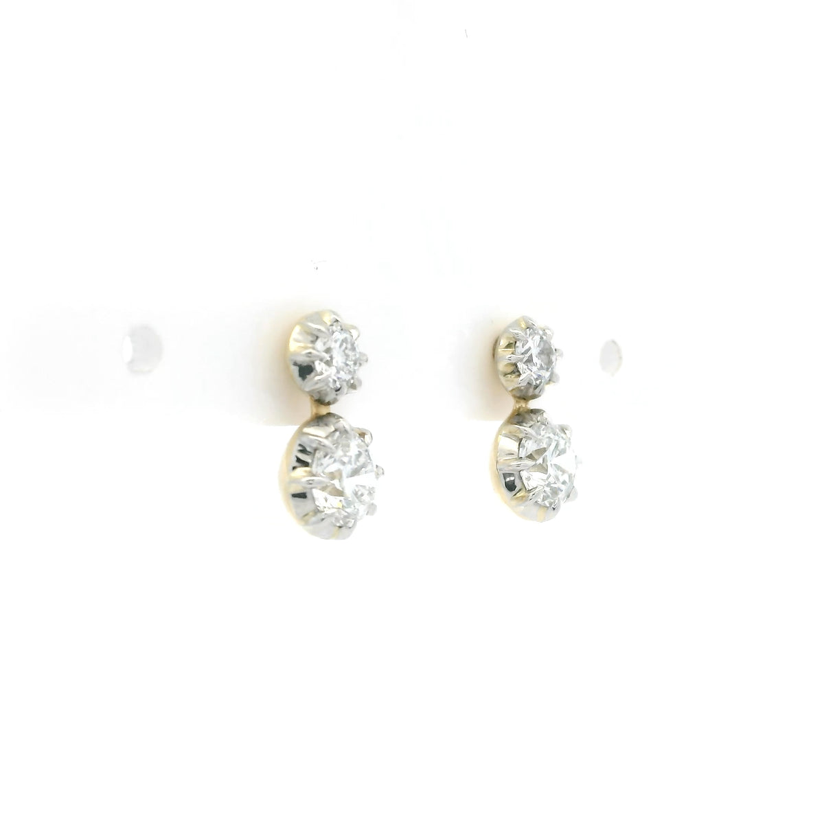 Round Diamond Two Stone Georgian Style Drop Earrings