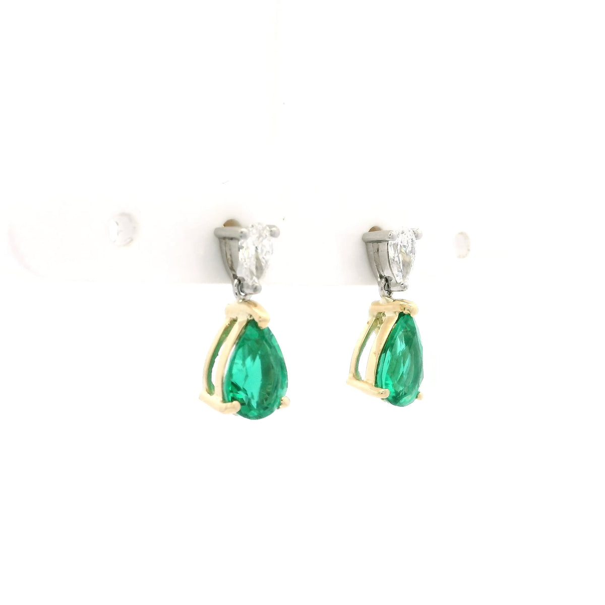 1.89ct Pear On Pear Emerald And Diamond Drop Earrings