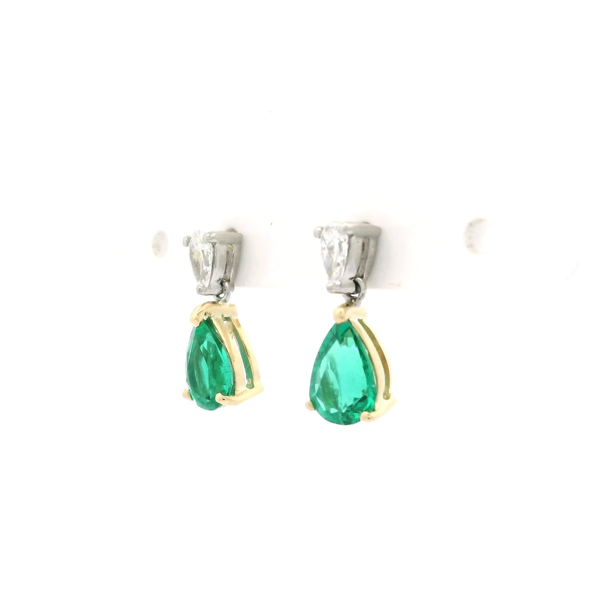 1.89ct Pear On Pear Emerald And Diamond Drop Earrings