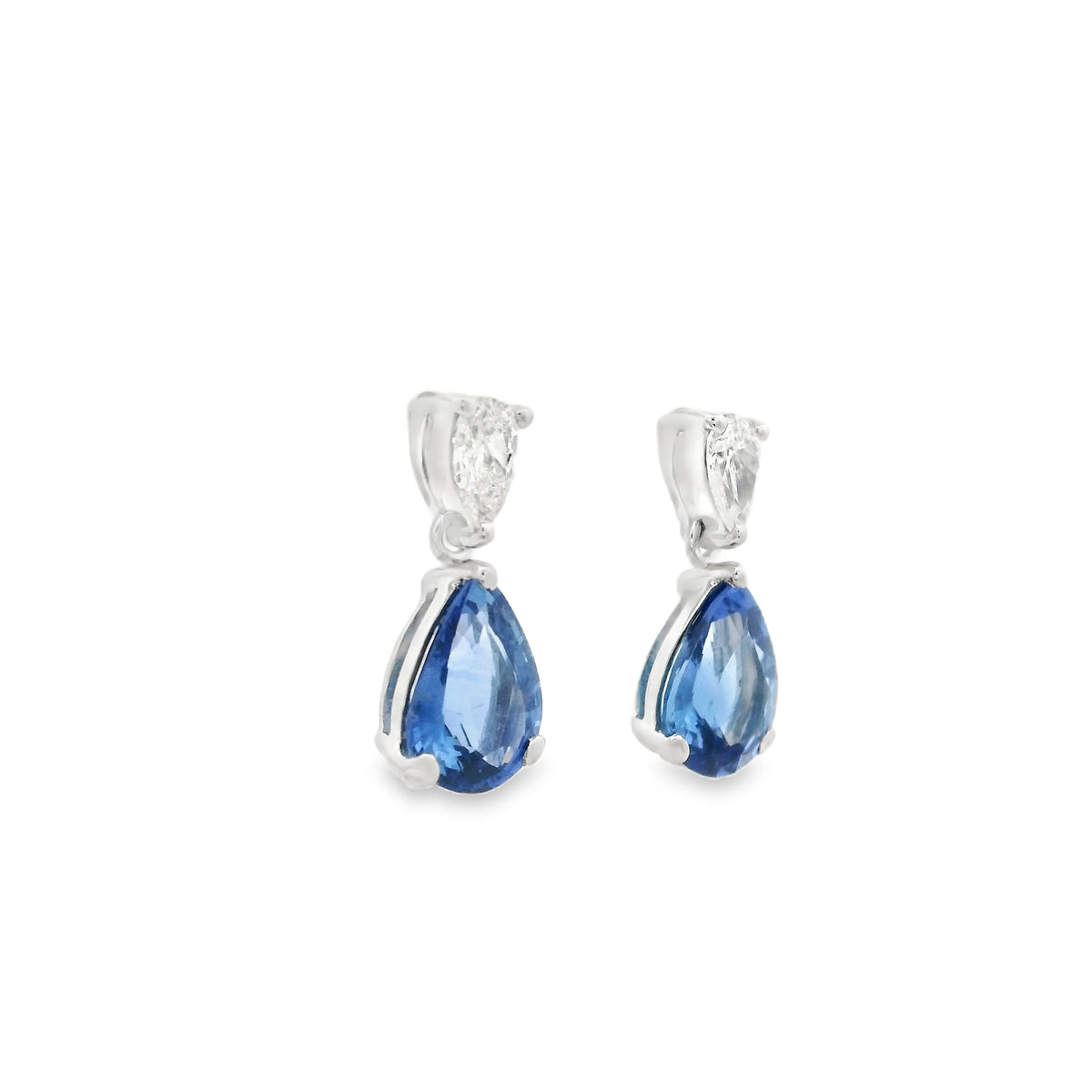 3.45ct Pear On Pear Sapphire And Diamond Drop Earrings