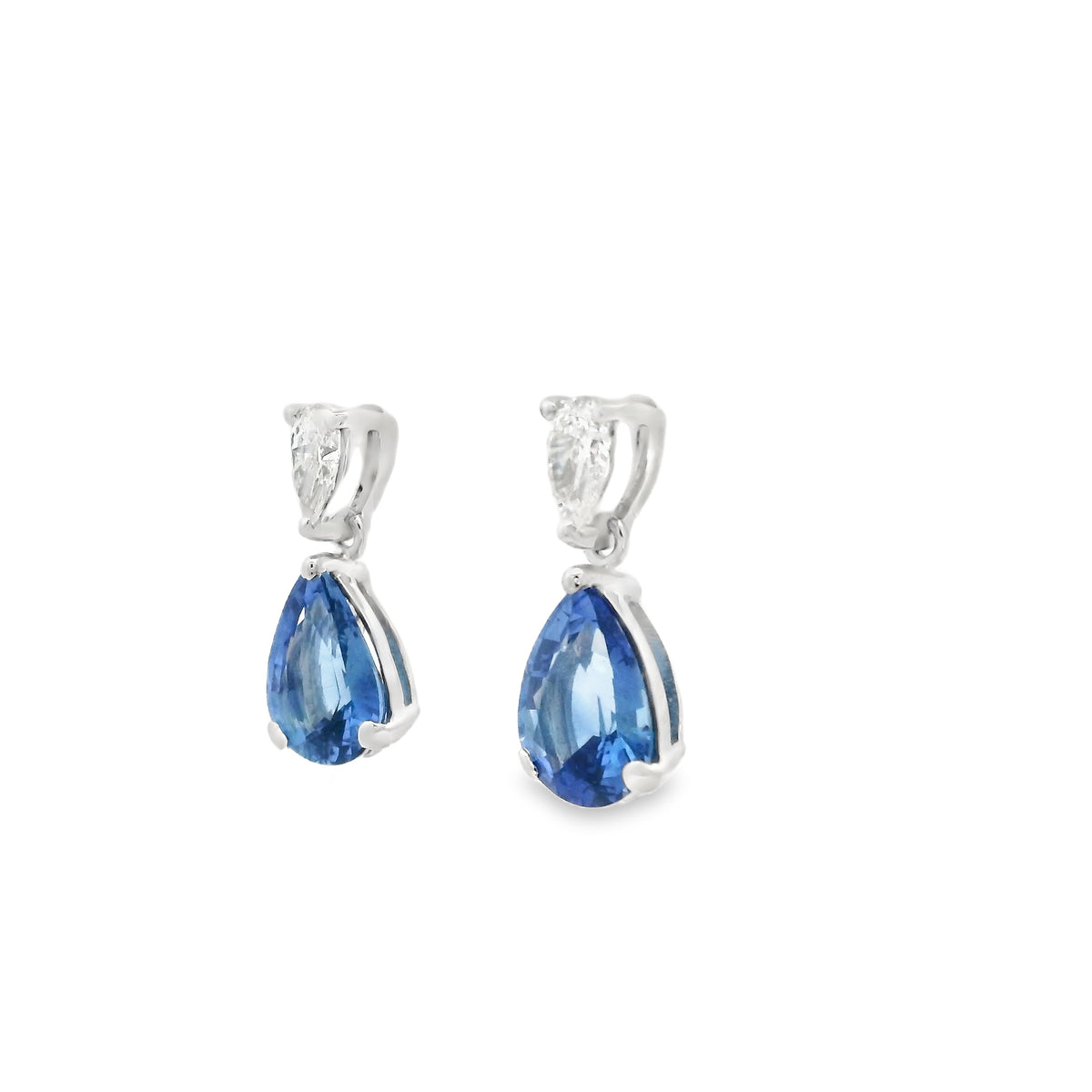 3.45ct Pear On Pear Sapphire And Diamond Drop Earrings