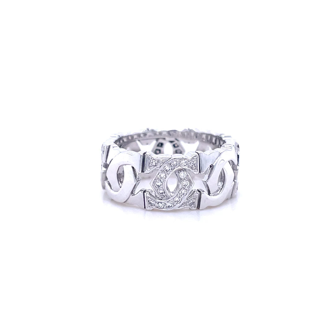 Diamond Set Cartier Double C Logo Ring