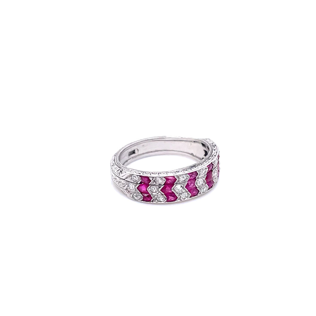 Art Deco Calibre Ruby and Round Diamond Eternity Ring