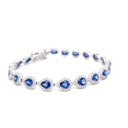 7ct Pear Cut Sapphire And Round Diamond Clusters Bracelet