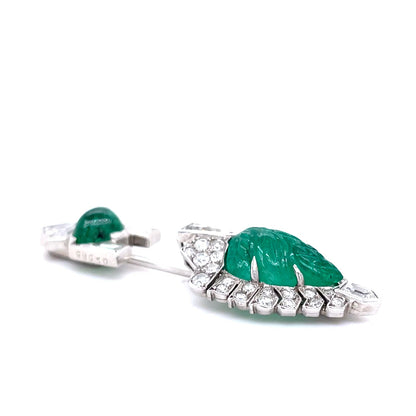 Antique Art Deco Cartier Emerald and Diamond Jabot Pin Brooch