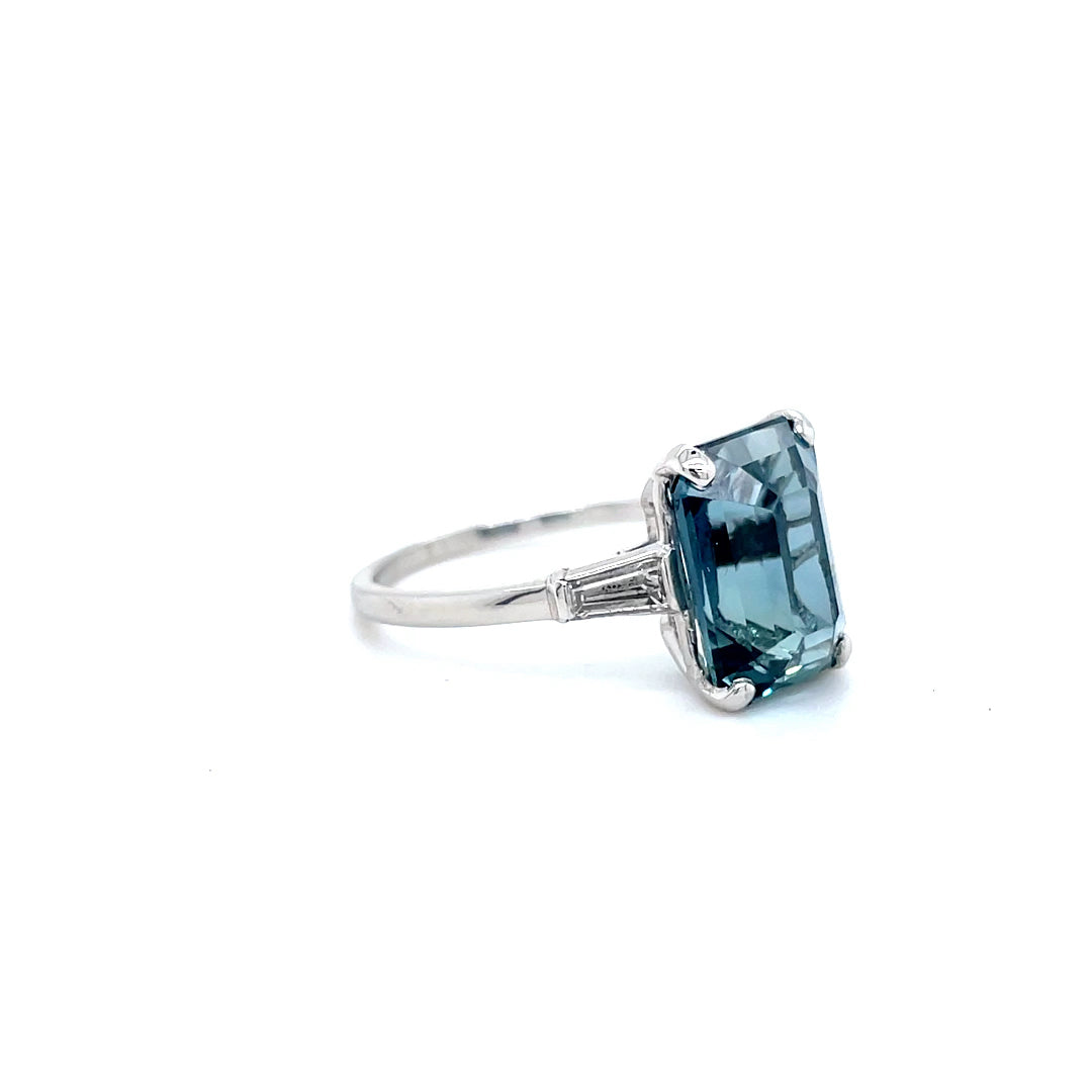 6.27ct Emerald Cut Teal Sapphire Solitaire Ring