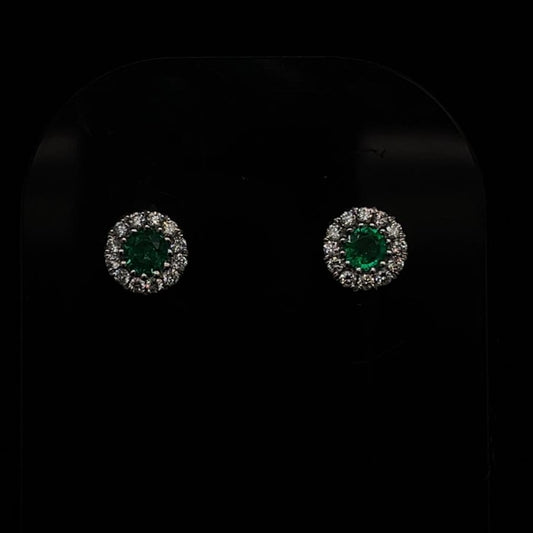 0.15ct Round Emerald And Diamond Cluster Stud Earrings