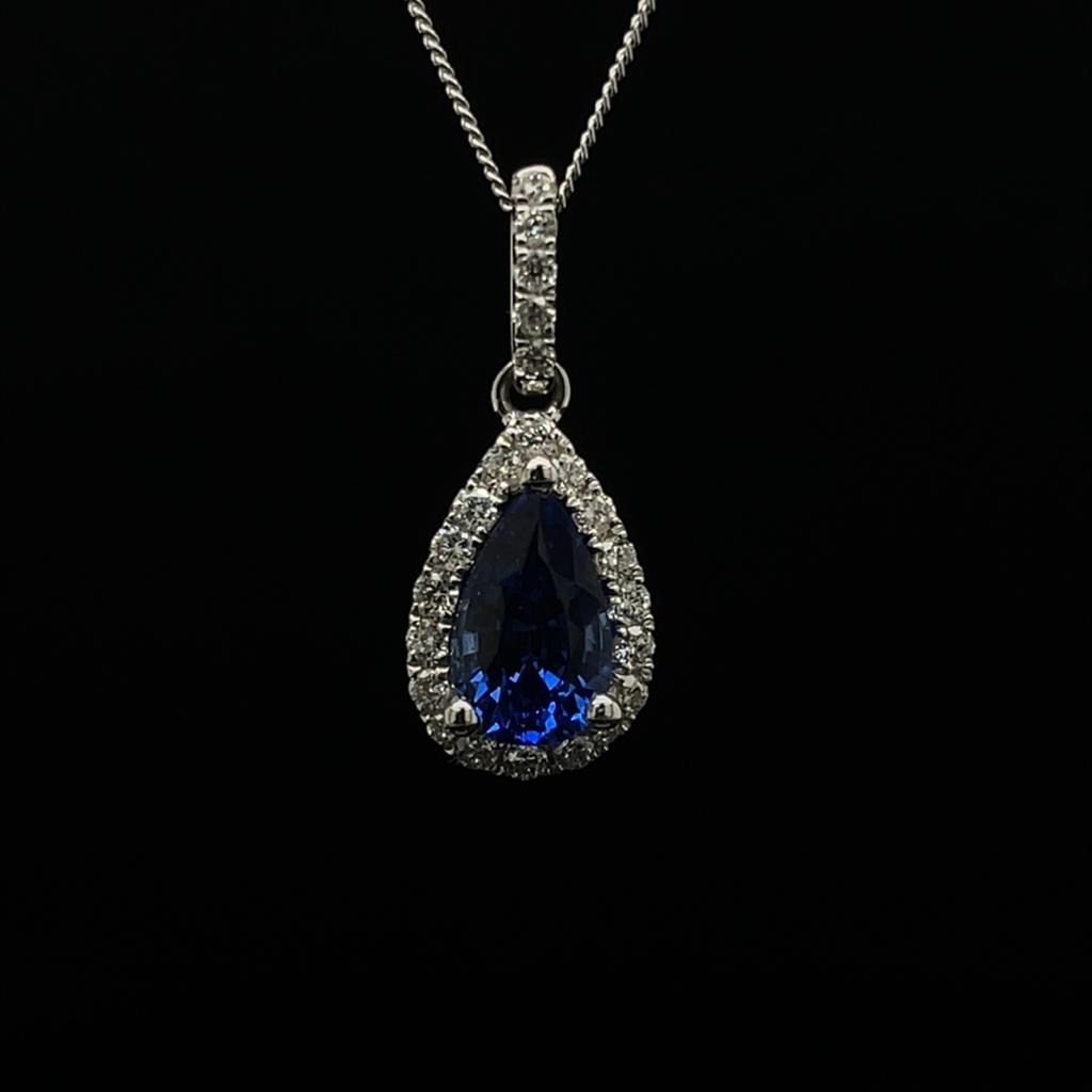 0.82ct Pear Cut Sapphire And Diamond Cluster Pendant