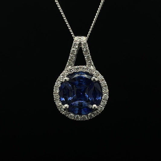 0.80ct Sapphire And Diamond Round Cluster Pendant