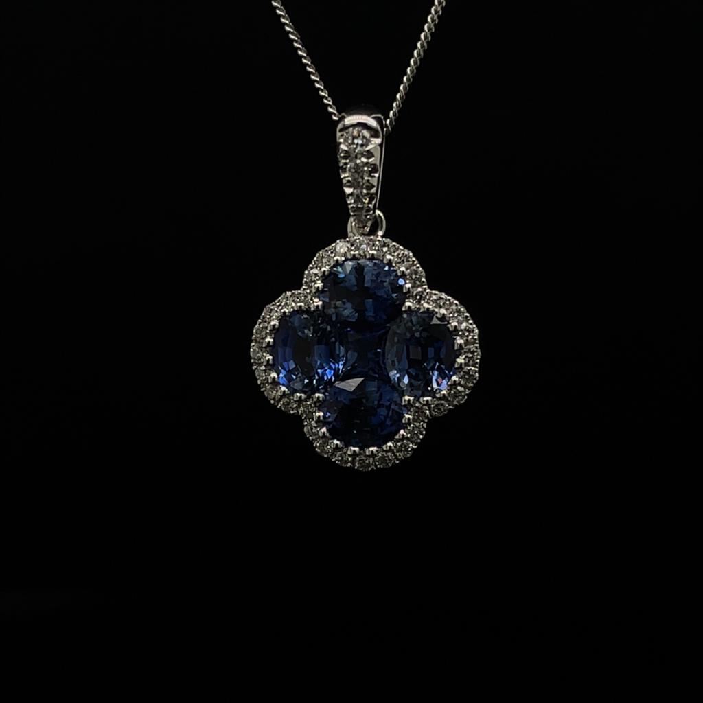 1.03ct Square and Oval Cut Sapphire Quatrefoil Pendant
