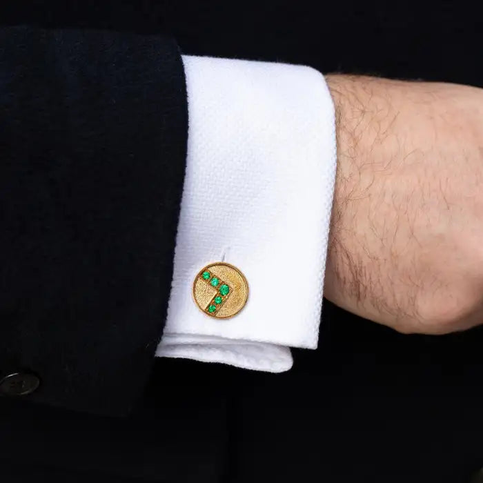 Yellow Gold And Emerald Disk Cufflinks