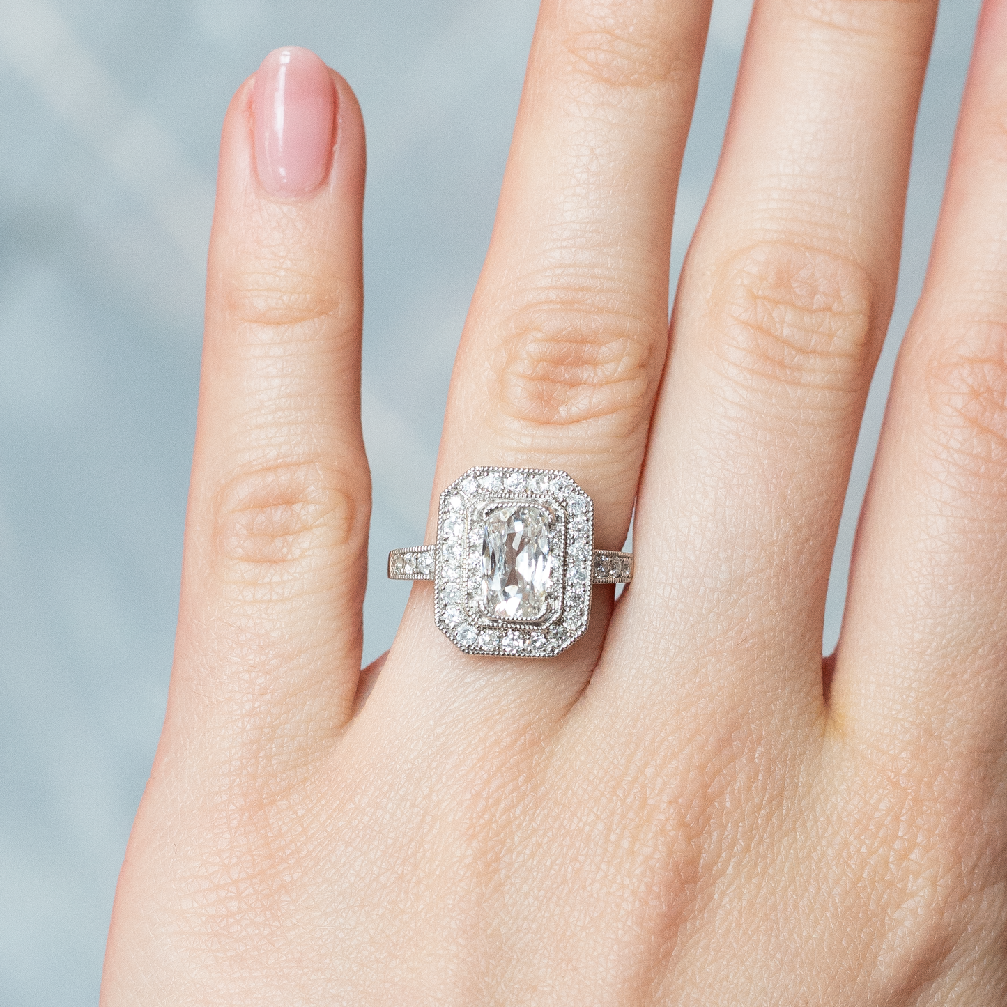 0.74ct Elongated Cushion Diamond Art Deco Style Dress Ring