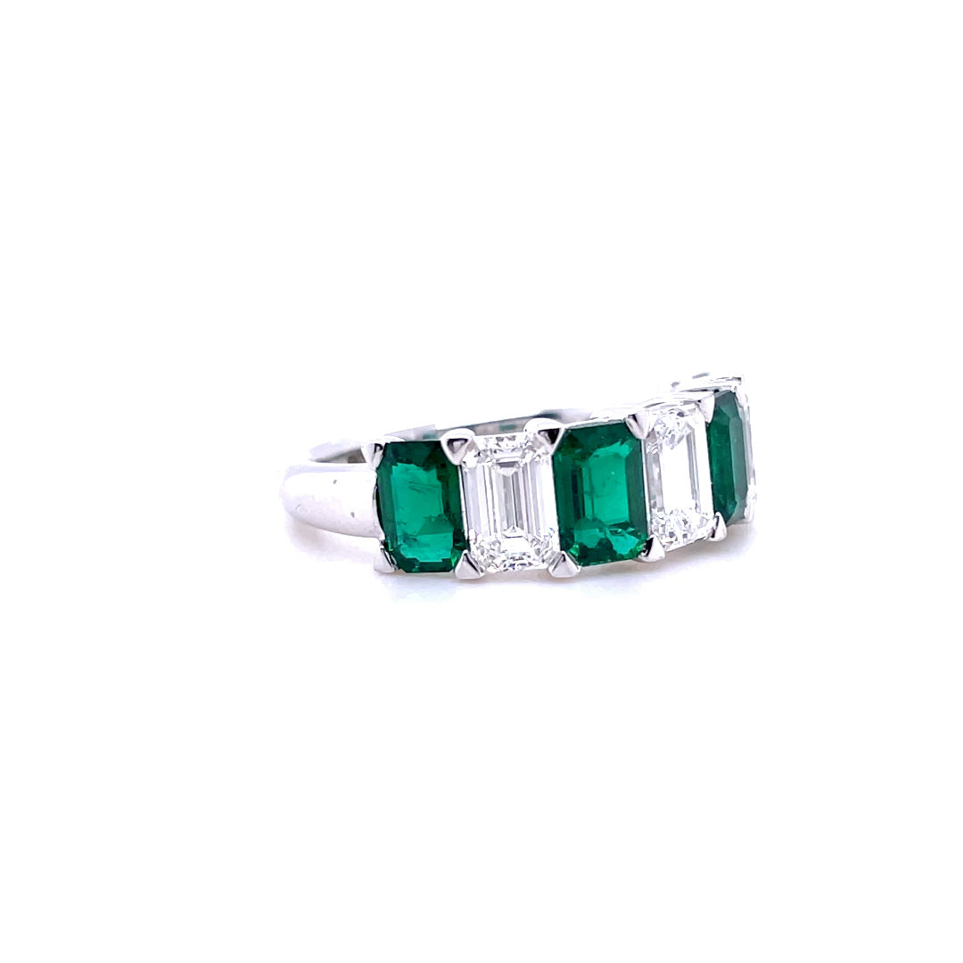 1.84ct Emerald Cut Emerald And Diamond Seven Stone Ring