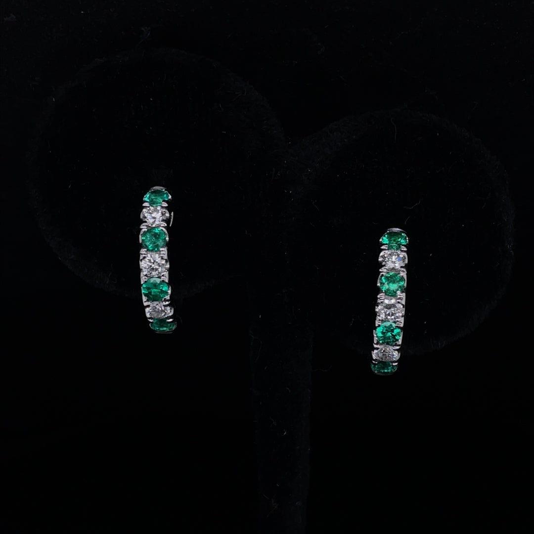 0.32ct Round Emerald And Diamond Hoops