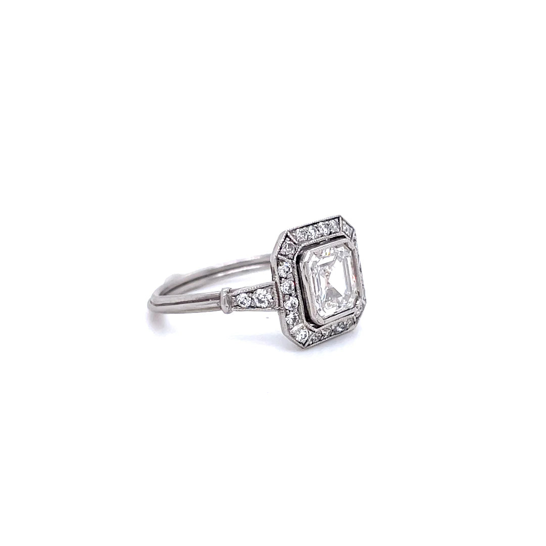 1.03ct Certified Asscher Cut Diamond Art Deco Cluster Dress Ring