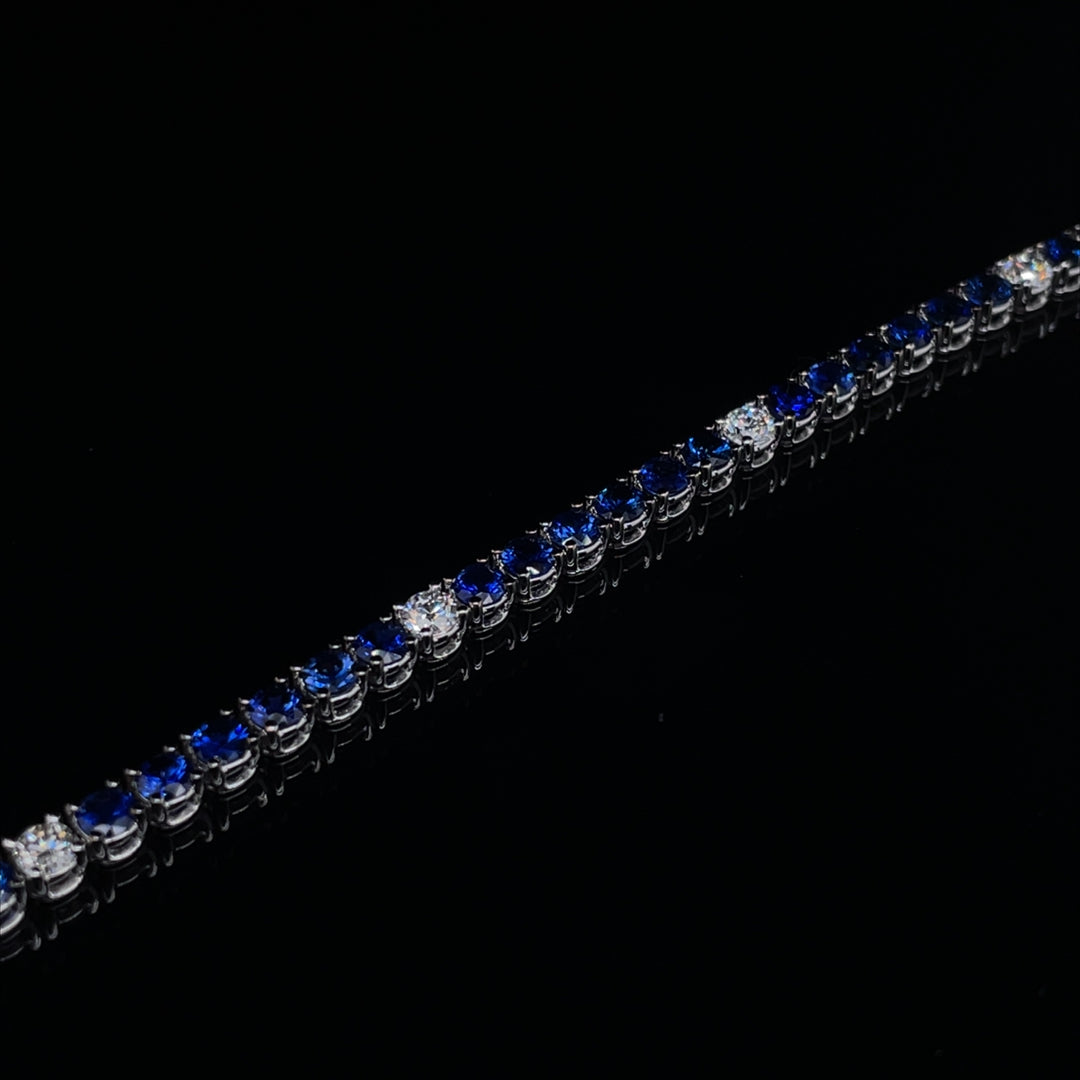 5.70ct Round Sapphire And Diamond Line Bracelet