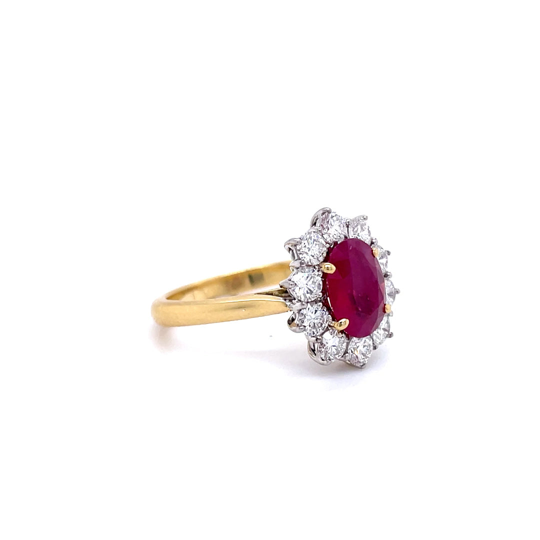 1.83ct Oval Ruby And Round Diamond Cluster Ring