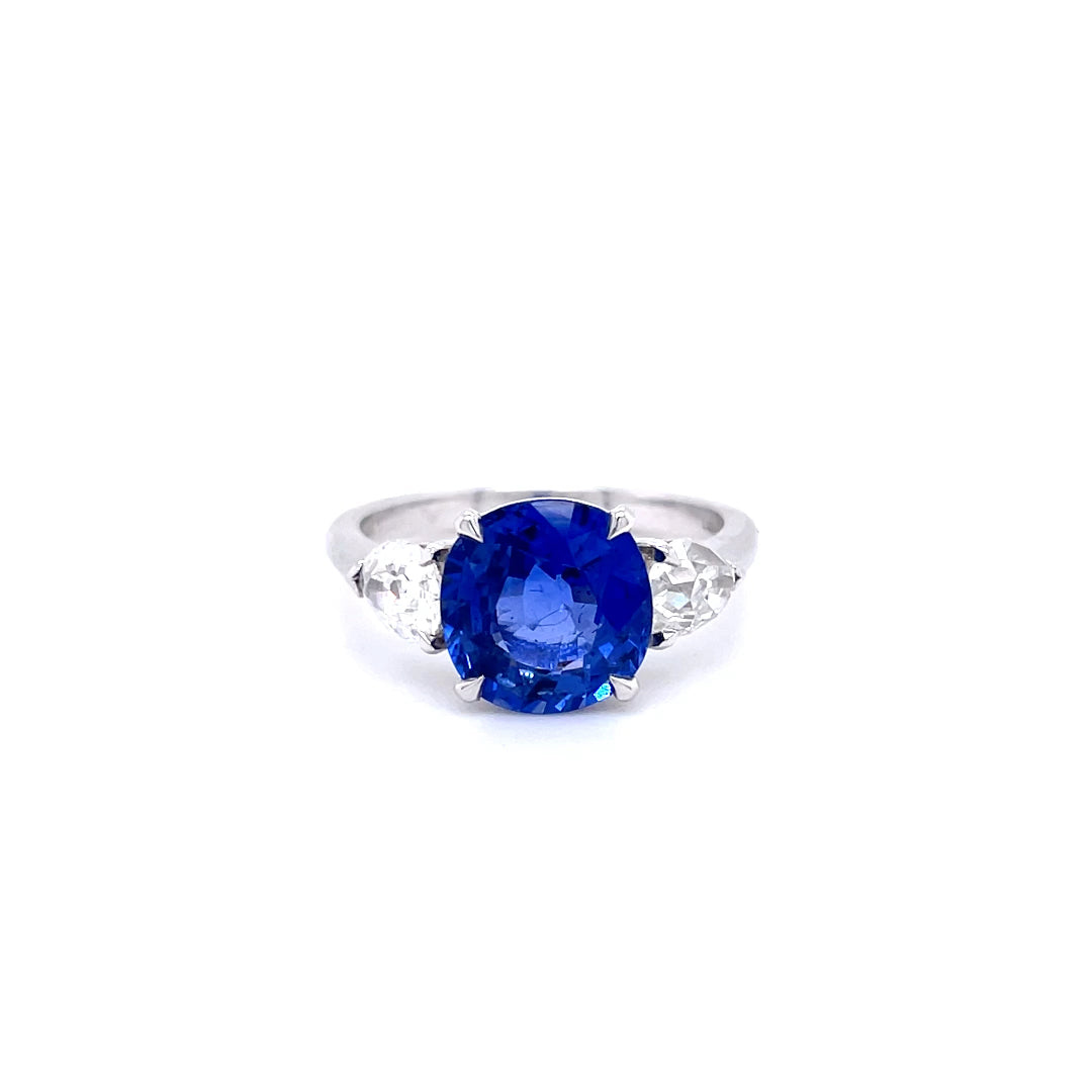 3.46ct Round Cut Sapphire And Diamond Three Stone Ring