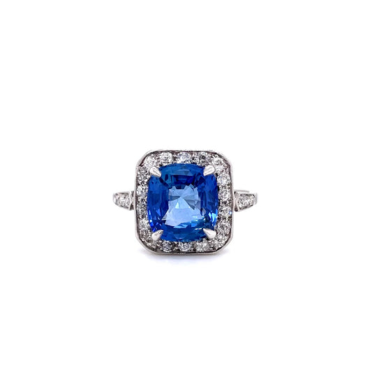 4.15ct Cushion Cut Sapphire And Diamond Cluster Ring