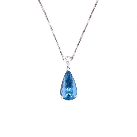 5.19ct Aquamarine and Diamond Pear on Pear Pendant