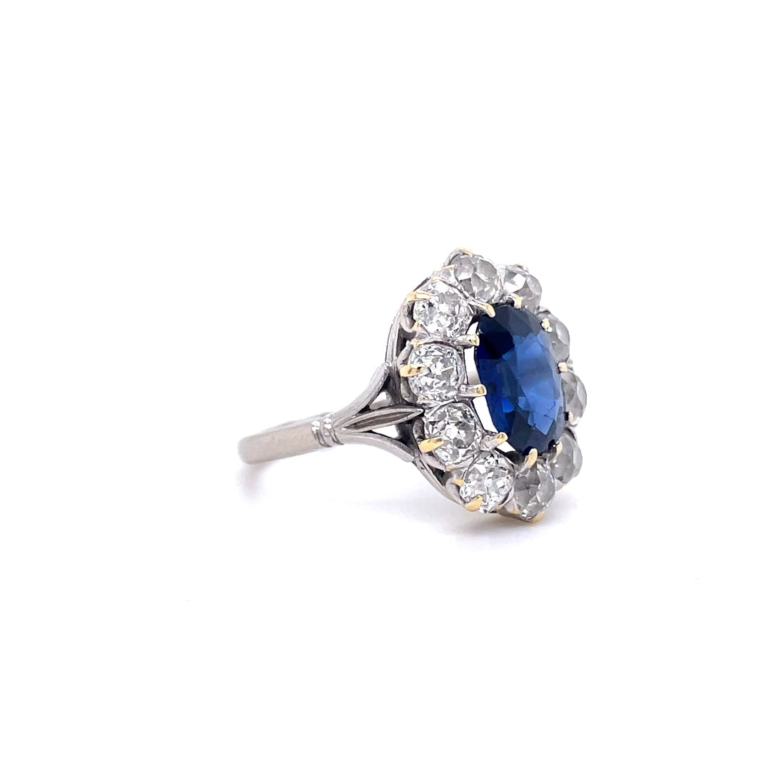 1.63ct Oval Sapphire And Old Cut Diamond Cluster Ring