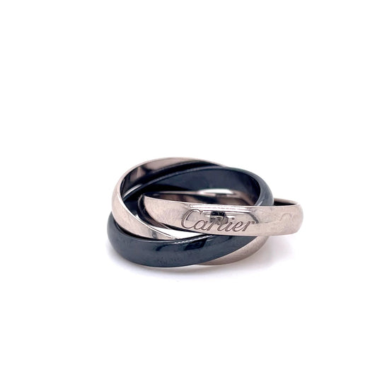 Cartier White Gold And Black Ceramic Trinity Ring