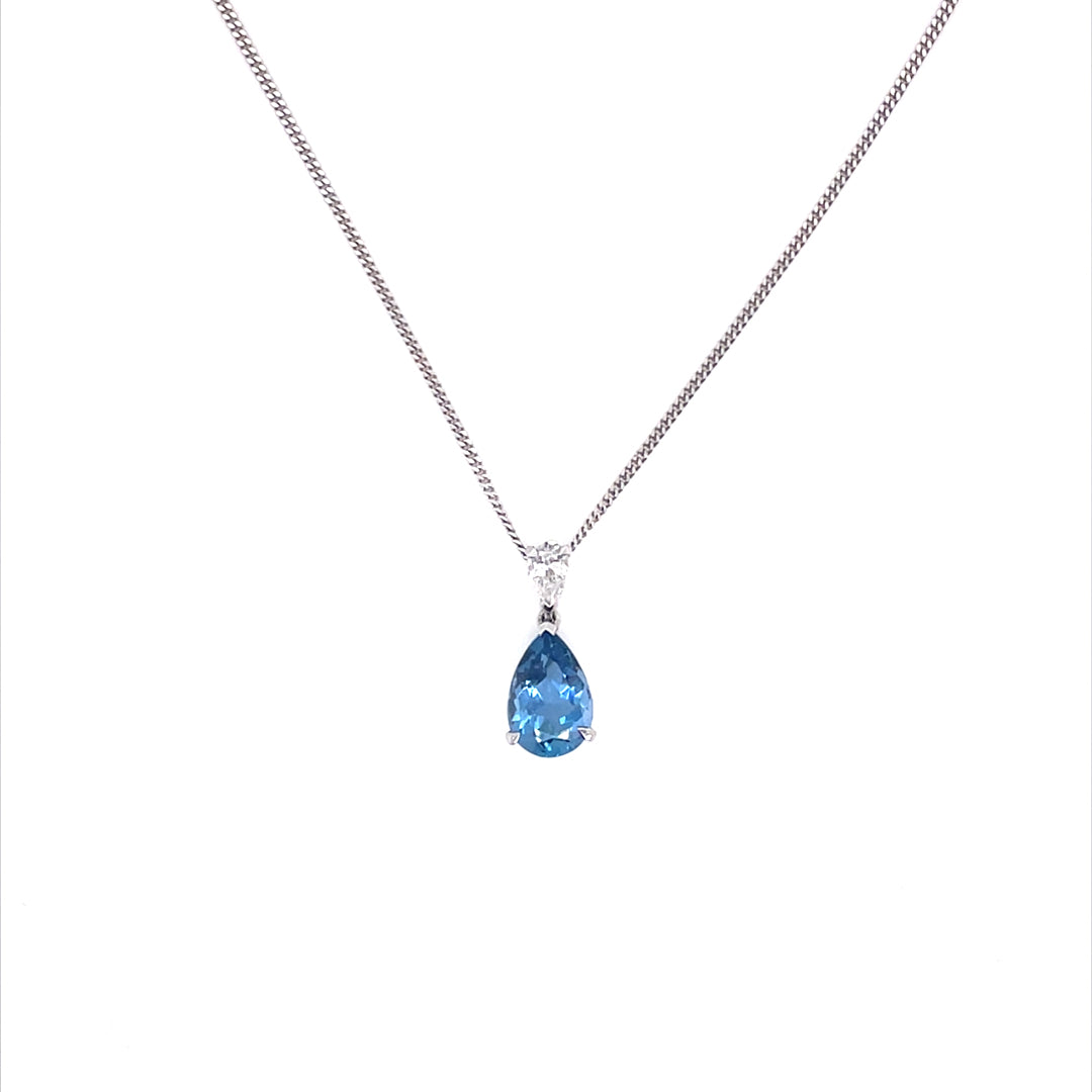 1.12ct Aquamarine and Diamond Pear on Pear Pendant