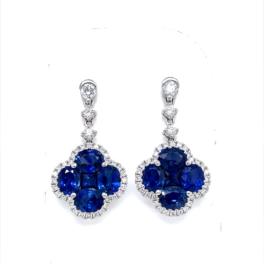 3.76ct Sapphire And Diamond Cluster Quatrefoil Drop Earrings
