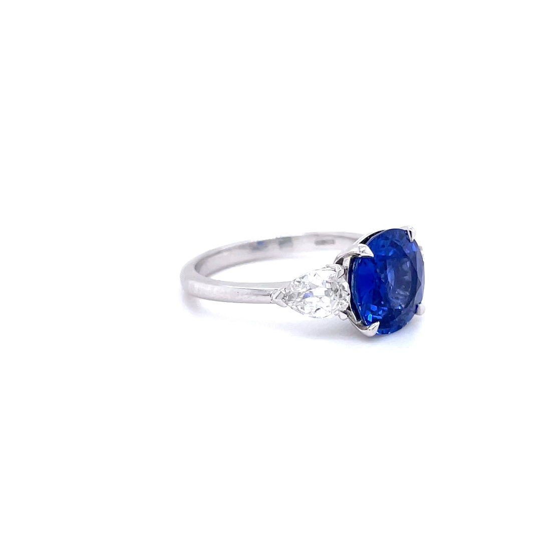 3.46ct Round Cut Sapphire And Diamond Three Stone Ring