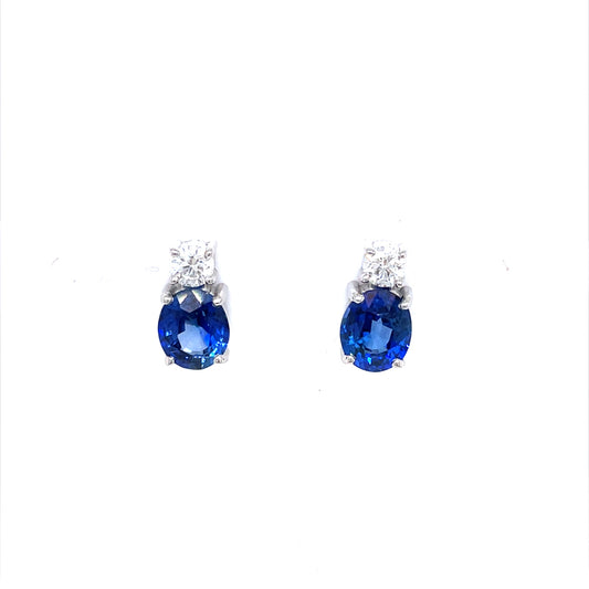 2.68ct Oval Sapphire And Round Diamond Top Earrings