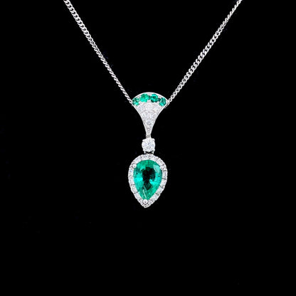 0.35ct Emerald and Diamond Cluster Drop Pendant