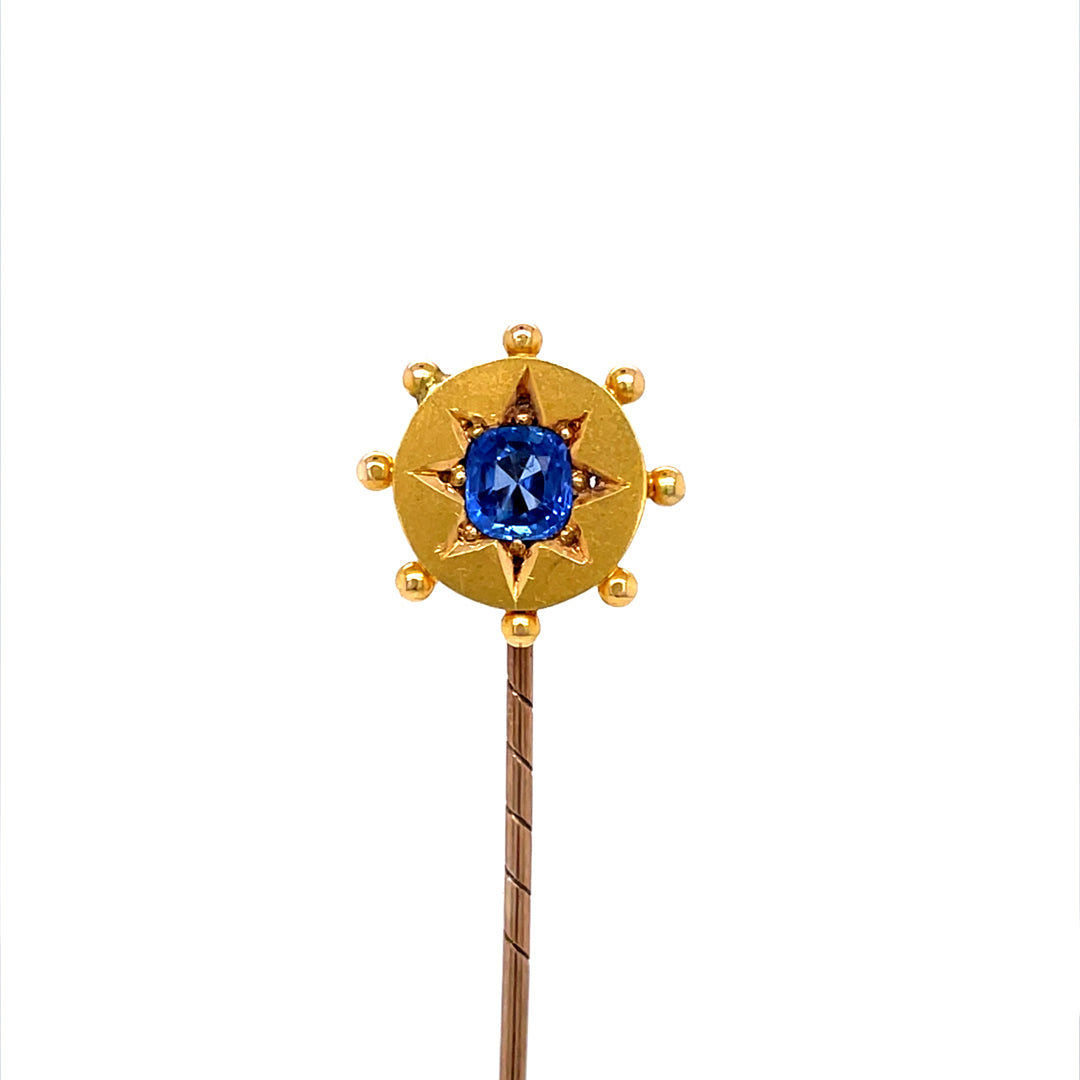 0.85ct Cushion Sapphire Yellow Gold Tie Pin