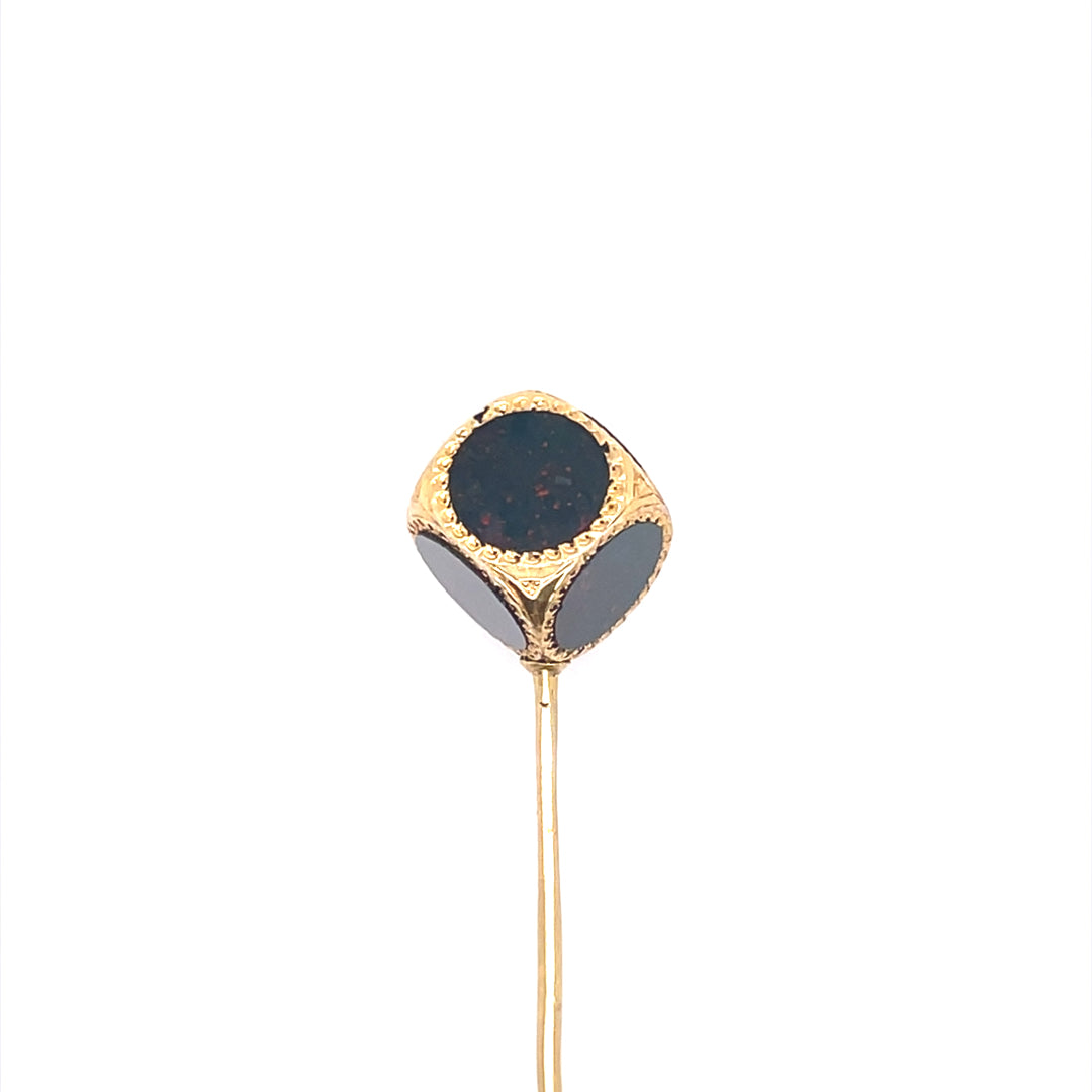 Bloodstone Set Cube Tie Pin