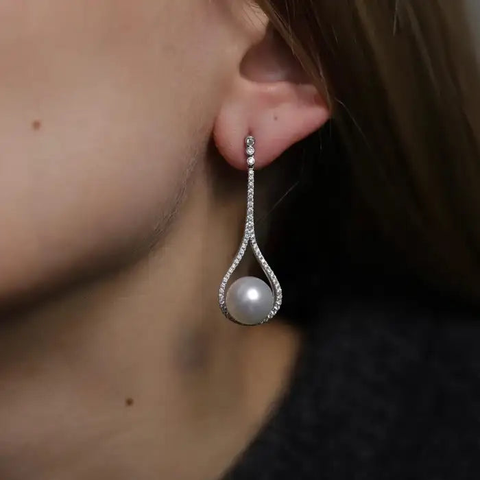 Pearl And Diamond Drop Earrings
