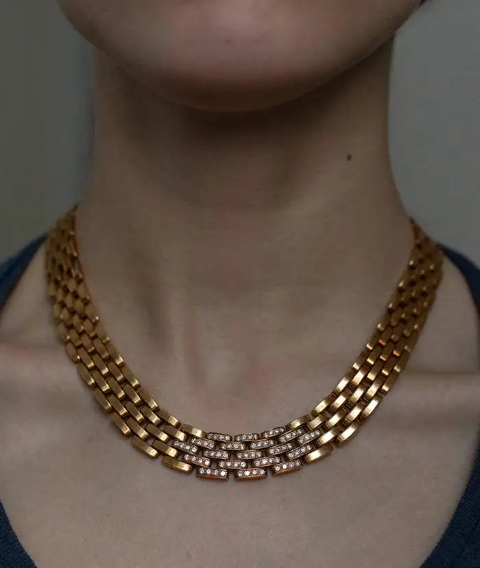 Cartier Yellow Gold Diamond Set Brick Link Necklace