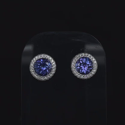 1.97ct Round Tanzanite And Diamond Cluster Earrings