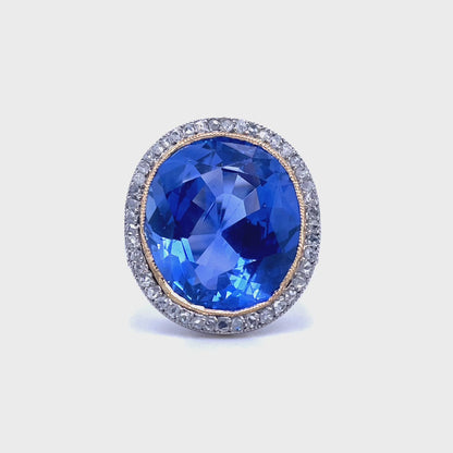 Certified Unheated Ceylon 14.50ct Oval Sapphire And Diamond Cluster Dress Ring