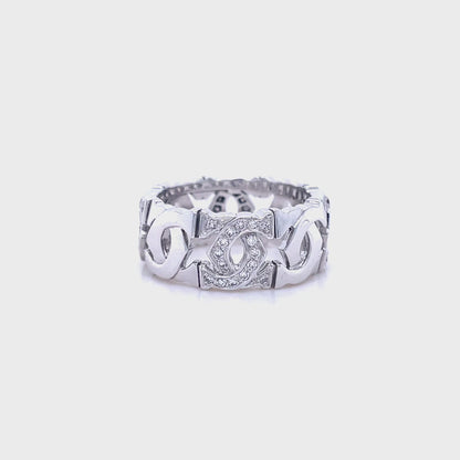 Diamond Set Cartier Double C Logo Ring