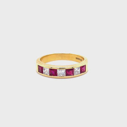 18ct Yellow Gold 0.69ct Square Cut Ruby And Diamond Eternity Ring