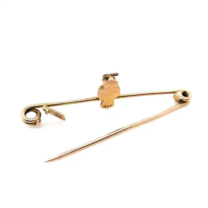 Victorian Yellow Gold Owl Bar Brooch